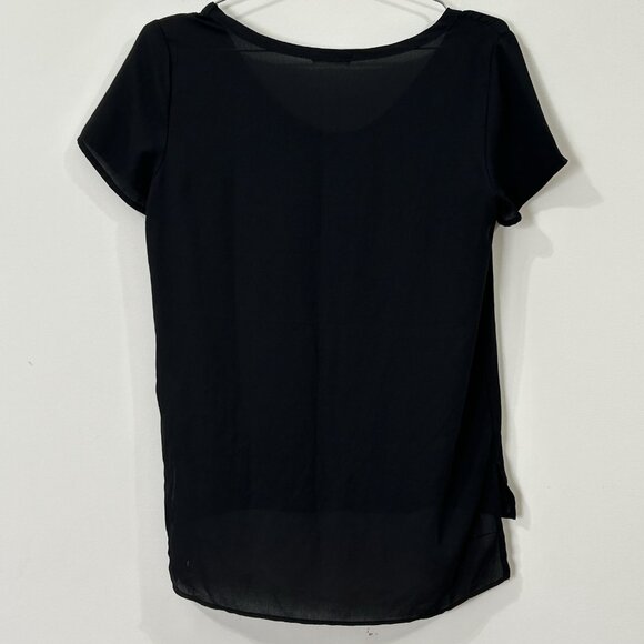 SOPRANO Womens XS Black Tunic Top High Low Split Sides Sheer Flowy T20508RK - Picture 2 of 6